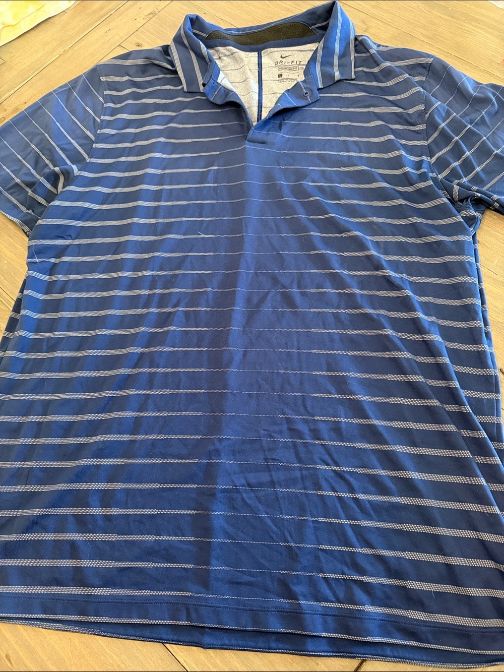 Nike Men's Blue Striped Polo Shirt Tiger Woods gold shirt